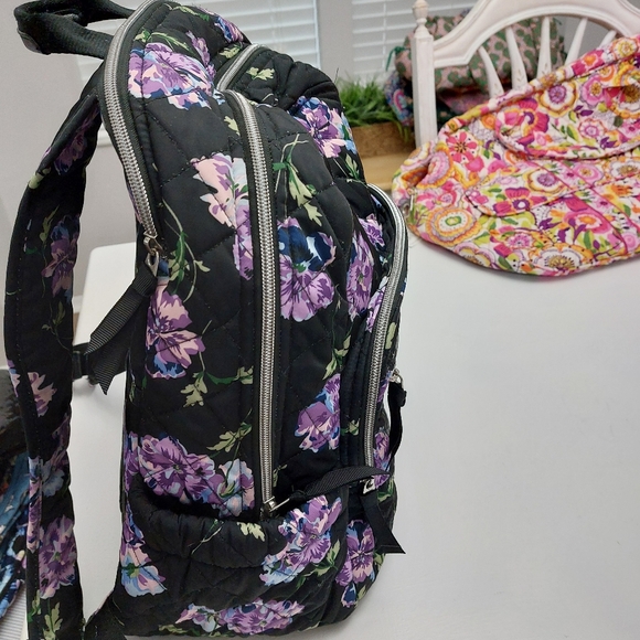 Vera Bradley Performance Twill Campus Backpack Floating Plum Pansies - Picture 4 of 6